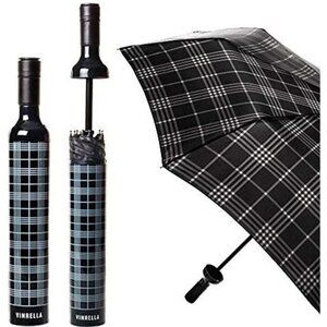 VINRELLA‎ Wine Bottle-Shaped Umbrella (Black Plaid) NEW!